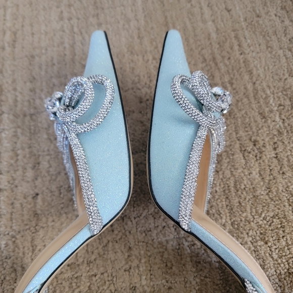 MACH & MACH Glitter Double Crystal Bow Pointed Toe Pump in Baby Blue, Size 40 - Picture 12 of 13